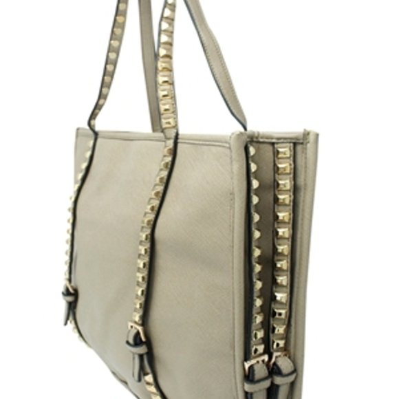 🎉Preowned ALFA studded dual strap large tote bag Taupe/Tan/khaki - Picture 6 of 6